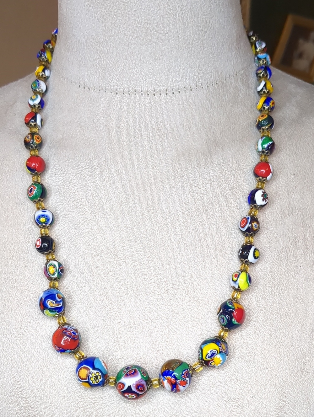 Vintage 60s Murano Glass Millefiore Beaded Necklace 24"